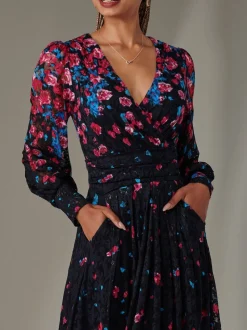 Jolie Moi Pink Dalia Symmetrical Print Lace Maxi Dress
