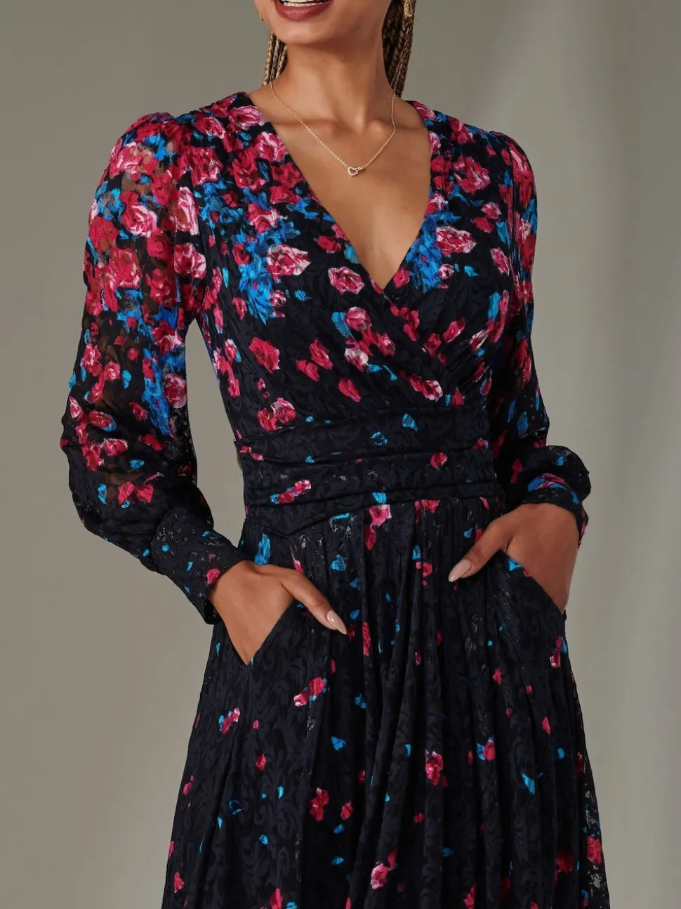 Jolie Moi Pink Dalia Symmetrical Print Lace Maxi Dress