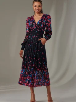 Jolie Moi Pink Dalia Symmetrical Print Lace Maxi Dress