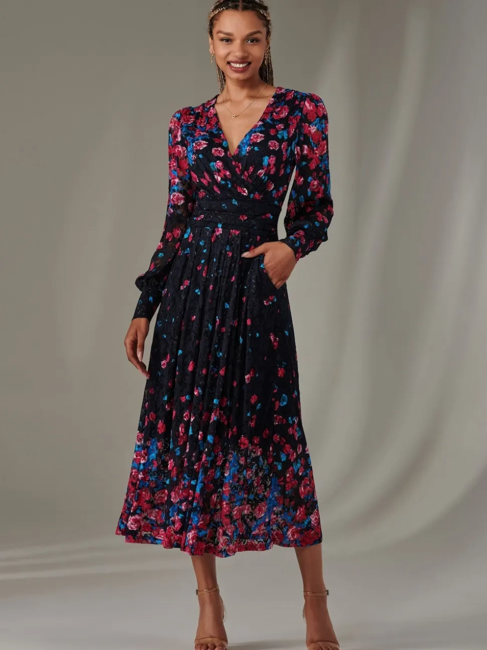 Jolie Moi Pink Dalia Symmetrical Print Lace Maxi Dress