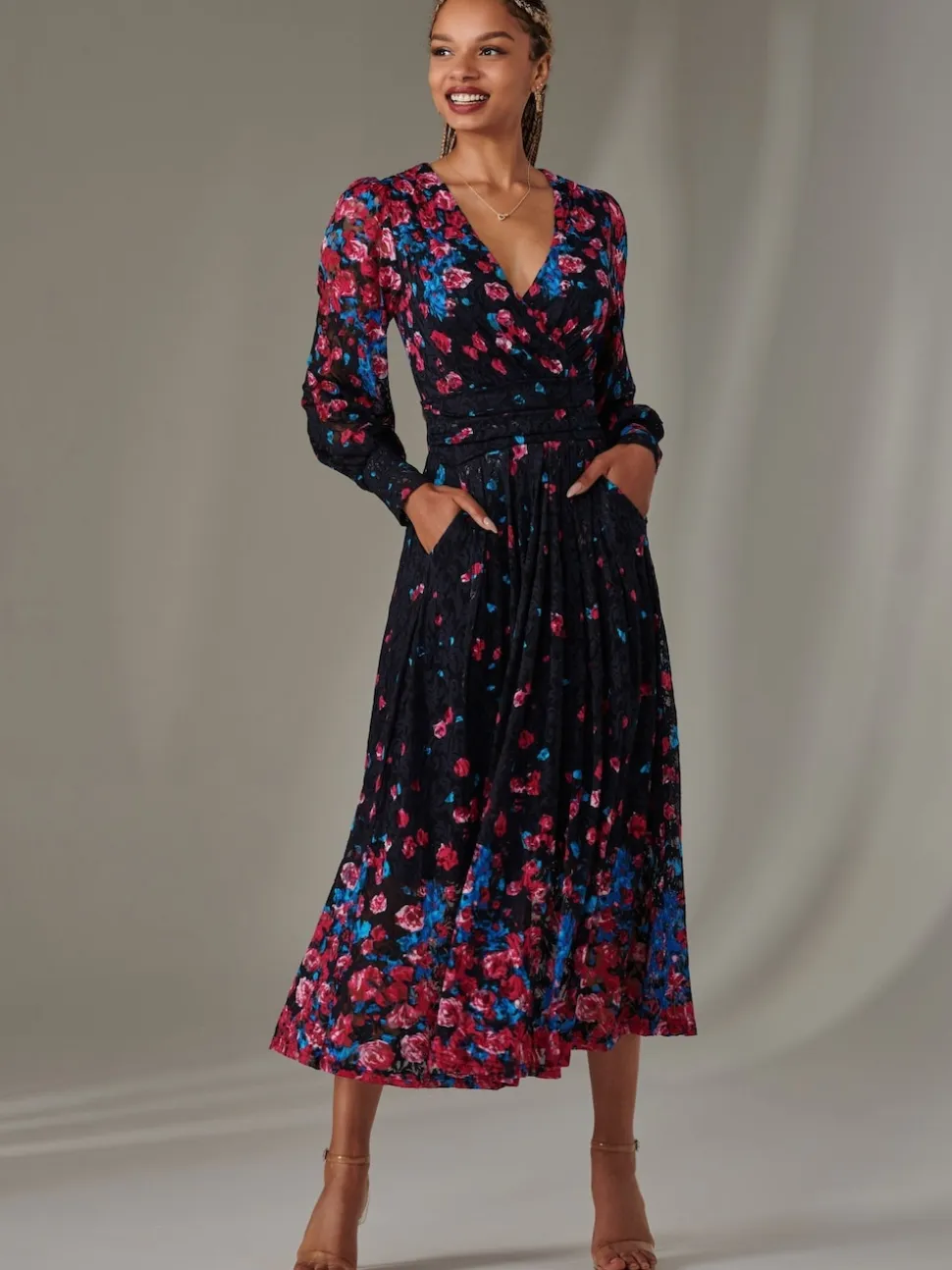 Jolie Moi Pink Dalia Symmetrical Print Lace Maxi Dress