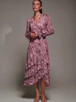 Jolie Moi Pink Long Sleeve Frill Detail Mesh Maxi Dress