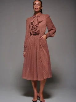 Jolie Moi Pink Textured Chiffon Ruffle Shirt Dress