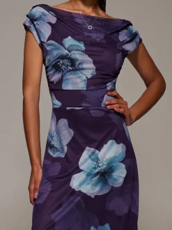 Jolie Moi Purple Asymmetric Neck Mesh Maxi Dress
