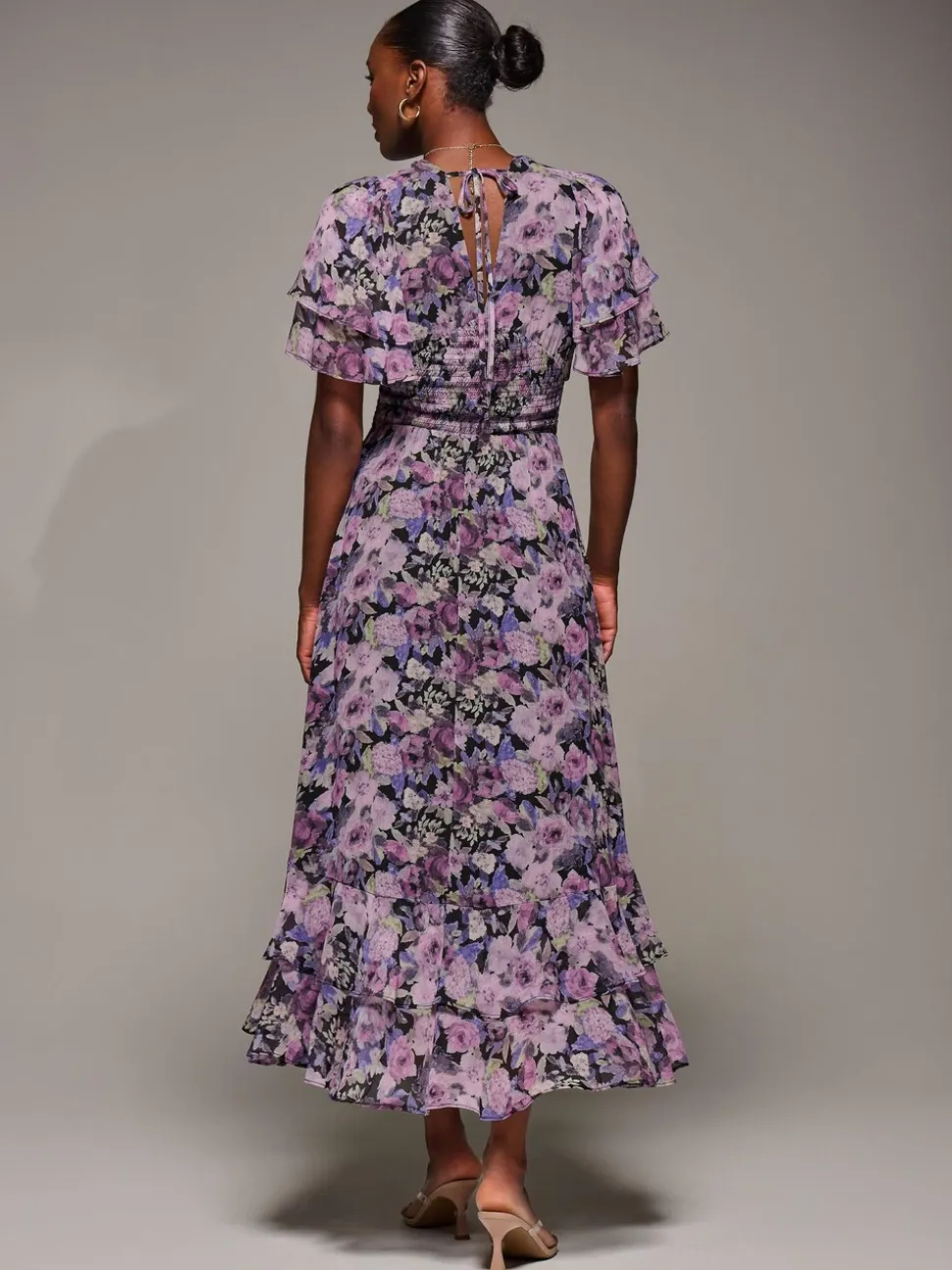 Jolie Moi Purple Chiffon Layered Sleeve Ruffle Dress
