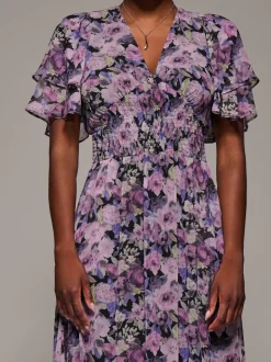 Jolie Moi Purple Chiffon Layered Sleeve Ruffle Dress