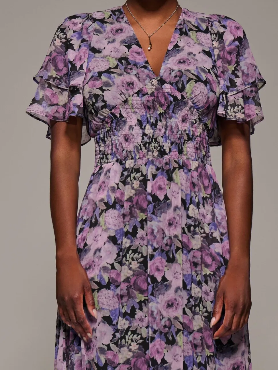 Jolie Moi Purple Chiffon Layered Sleeve Ruffle Dress