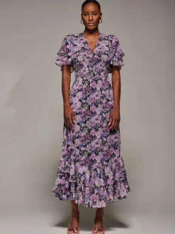 Jolie Moi Purple Chiffon Layered Sleeve Ruffle Dress