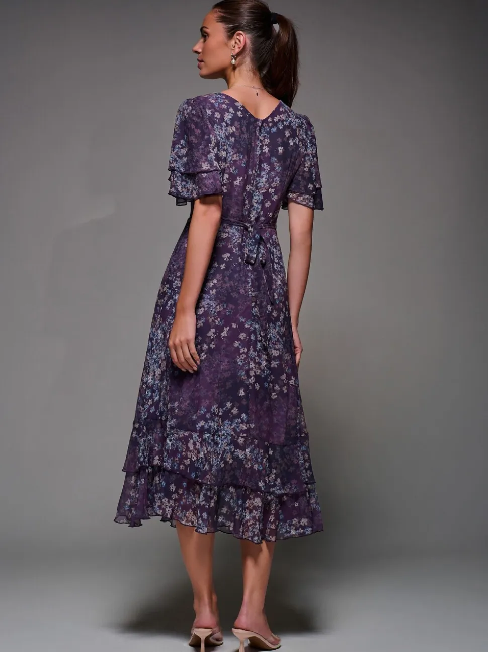Jolie Moi Purple Frill Detail Chiffon Midaxi Dress