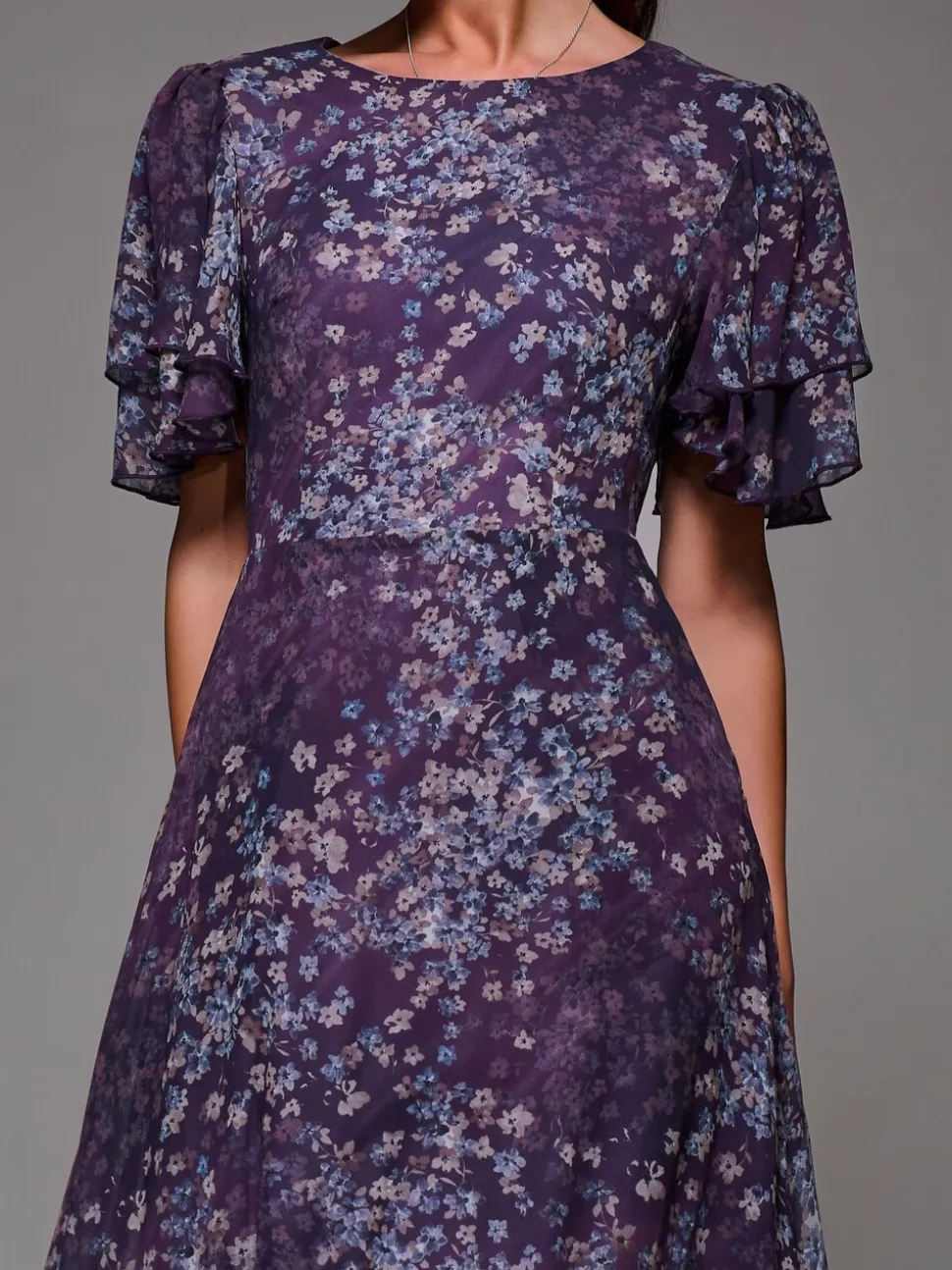 Jolie Moi Purple Frill Detail Chiffon Midaxi Dress