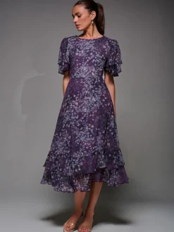 Jolie Moi Purple Frill Detail Chiffon Midaxi Dress