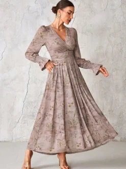 Jolie Moi Purple Long Sleeve Mesh Maxi Dress