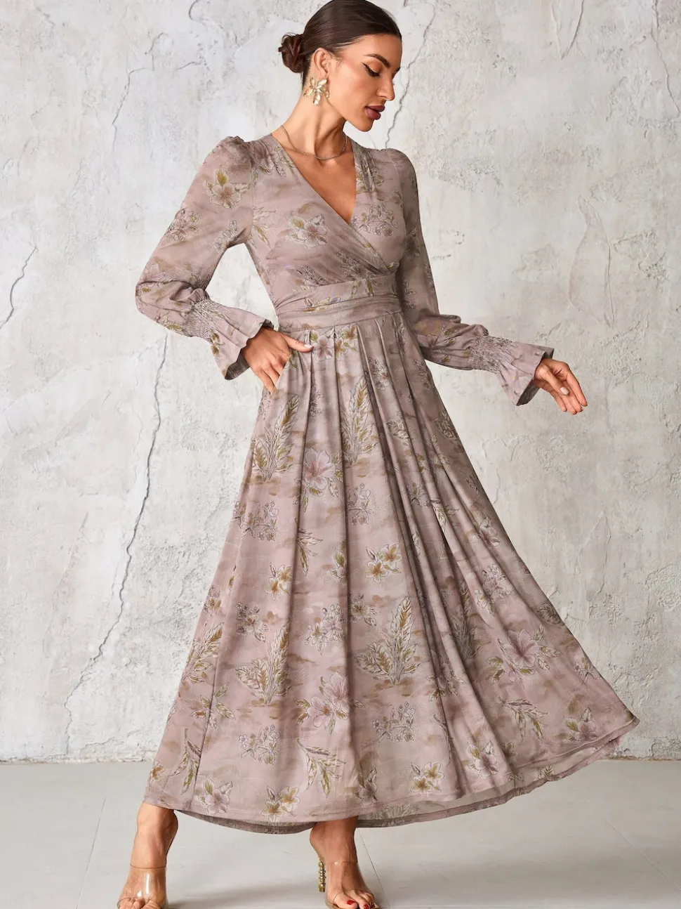 Jolie Moi Purple Long Sleeve Mesh Maxi Dress