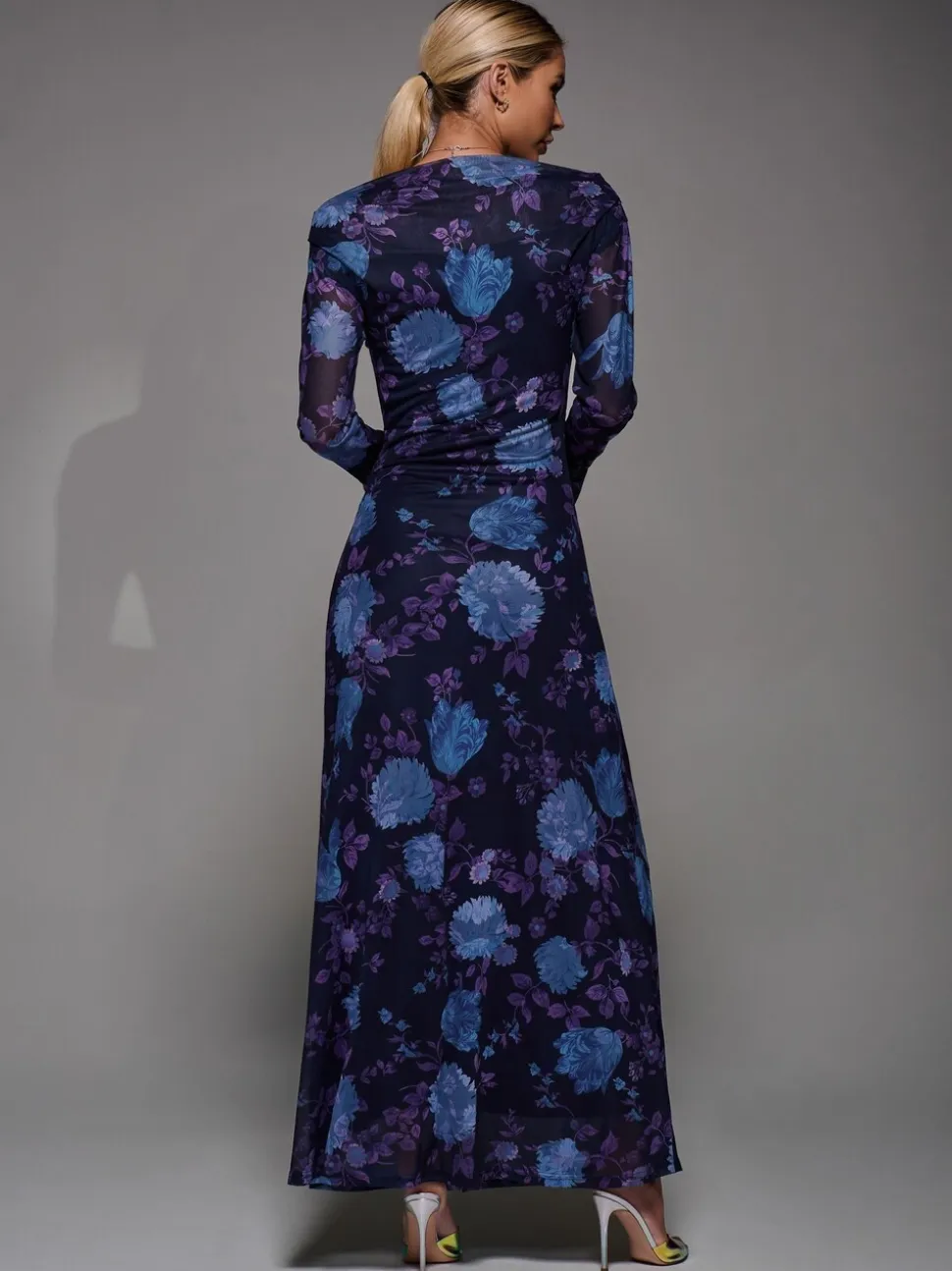 Jolie Moi Purple Long Sleeve Slash Neck Maxi Dress