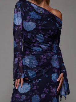 Jolie Moi Purple Long Sleeve Slash Neck Maxi Dress