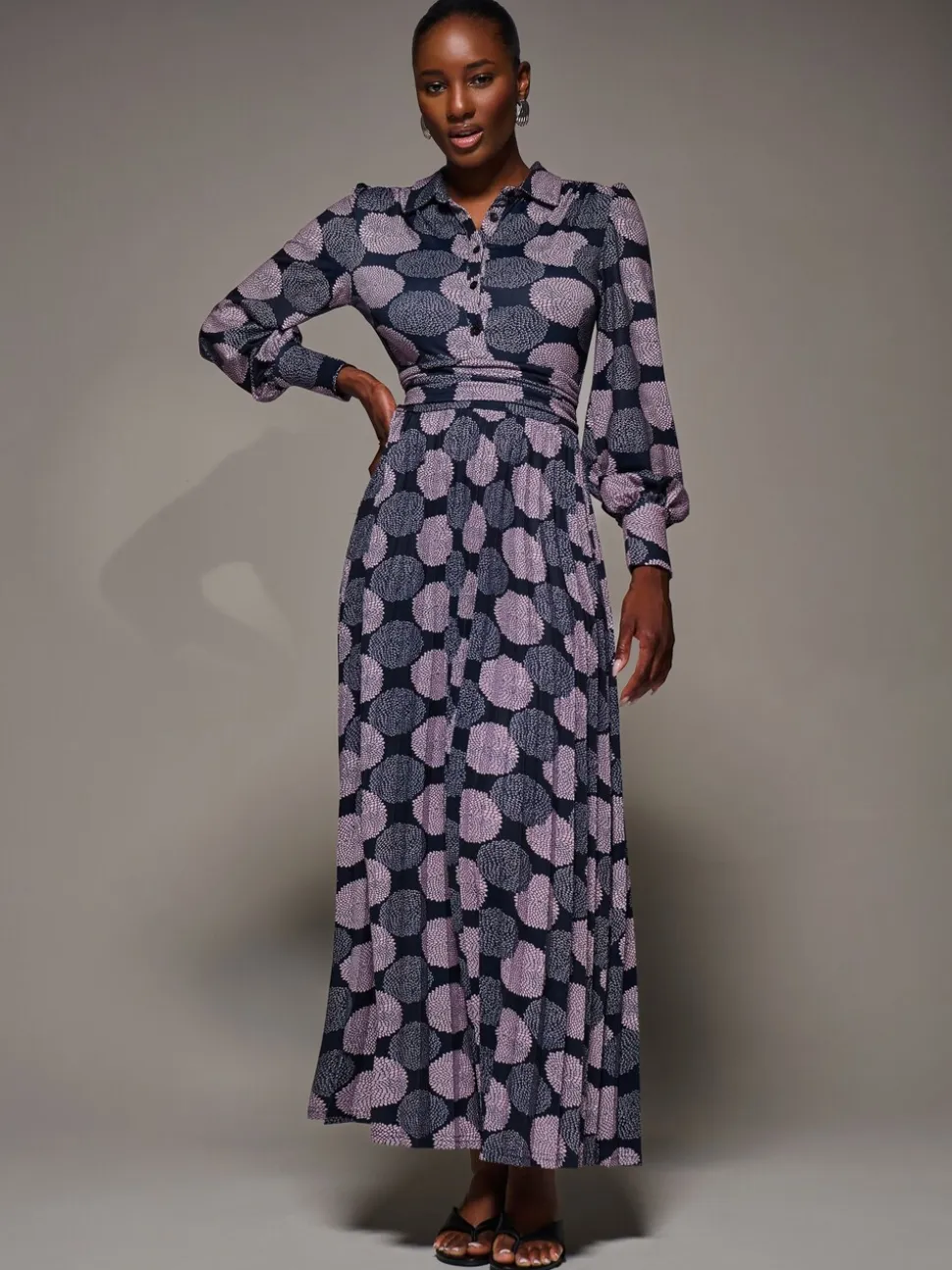 Jolie Moi Purple Long Sleeve Pleated Jersey Maxi Dress