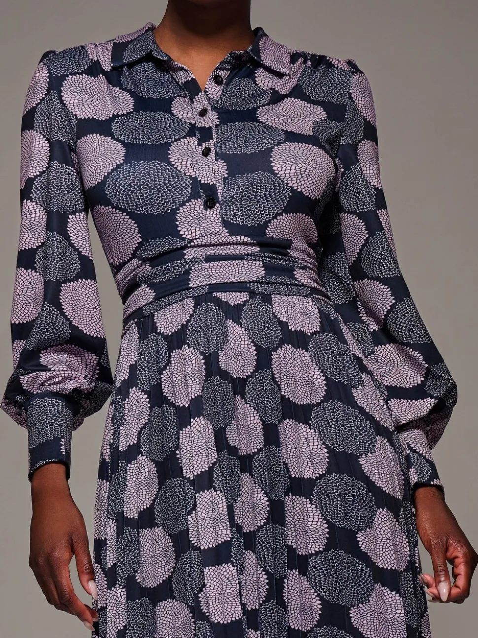 Jolie Moi Purple Long Sleeve Pleated Jersey Maxi Dress