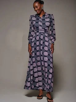 Jolie Moi Purple Long Sleeve Pleated Jersey Maxi Dress