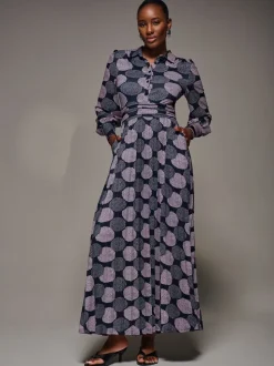 Jolie Moi Purple Long Sleeve Pleated Jersey Maxi Dress