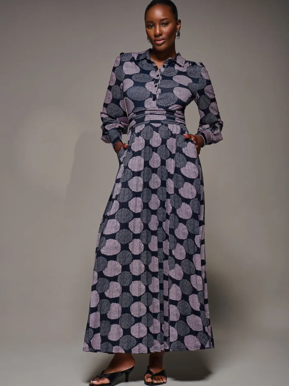 Jolie Moi Purple Long Sleeve Pleated Jersey Maxi Dress
