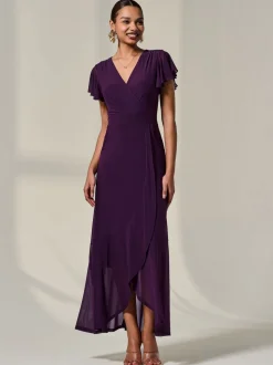 Jolie Moi Purple Plain Wrap Mesh Maxi Dress