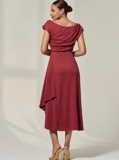 Jolie Moi Red Asymmmetric Draped Midi Dress