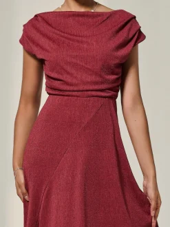 Jolie Moi Red Asymmmetric Draped Midi Dress