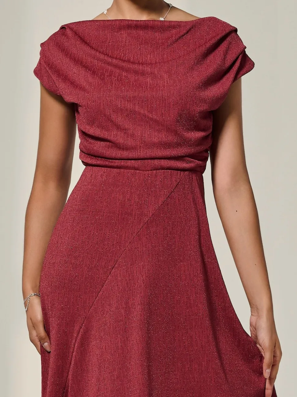 Jolie Moi Red Asymmmetric Draped Midi Dress