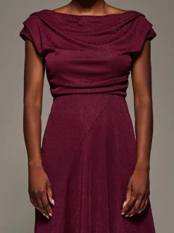 Jolie Moi Red Draped Jersey Cowl Neck Midi Dress