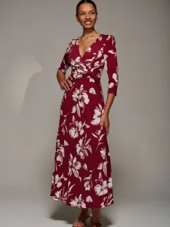 Jolie Moi Red Jersey Ruched Waist Fit & Flare Maxi Dress