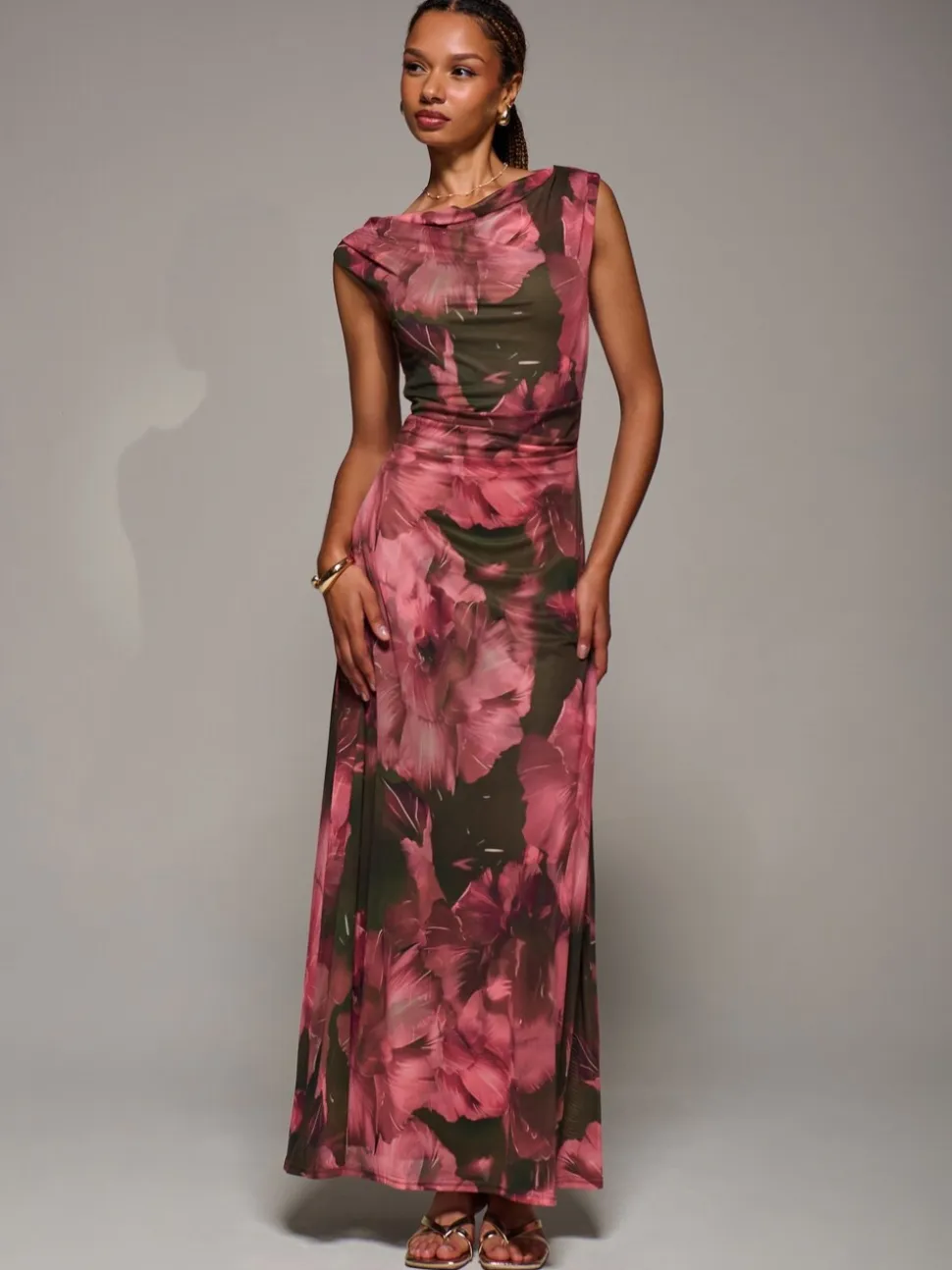 Jolie Moi Red Multiway Neckline Mesh Maxi Dress