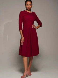 Jolie Moi Red Roll Neck Fit & Flare Midi Dress