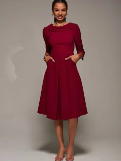 Jolie Moi Red Roll Neck Fit & Flare Midi Dress