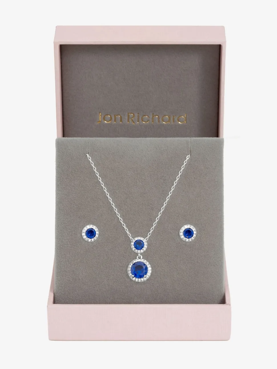 Jon Richard Silver Rhodium Plated and Cubic Zirconia Double Halo Sapphire Drop Set Gift Box