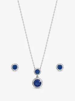 Jon Richard Silver Rhodium Plated and Cubic Zirconia Double Halo Sapphire Drop Set Gift Box