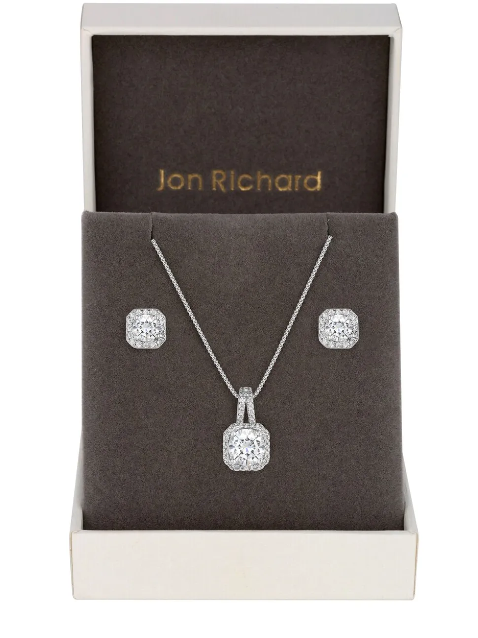 Jon Richard Silver Tone Clear Crystal Square Drop Matching Set in a Gift Box