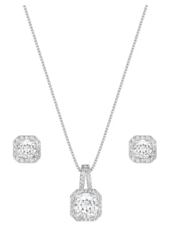 Jon Richard Silver Tone Clear Crystal Square Drop Matching Set in a Gift Box