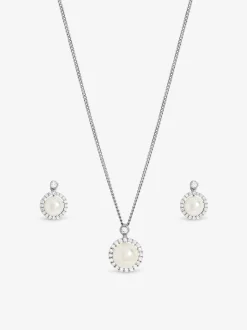 Jon Richard Silver/Gold Plated and Cubic Zirconia Pearl Halo Box Set Gift Box