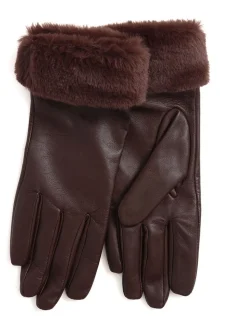 Jones Bootmaker Brown Faux Fur Cuffed Leather Gloves