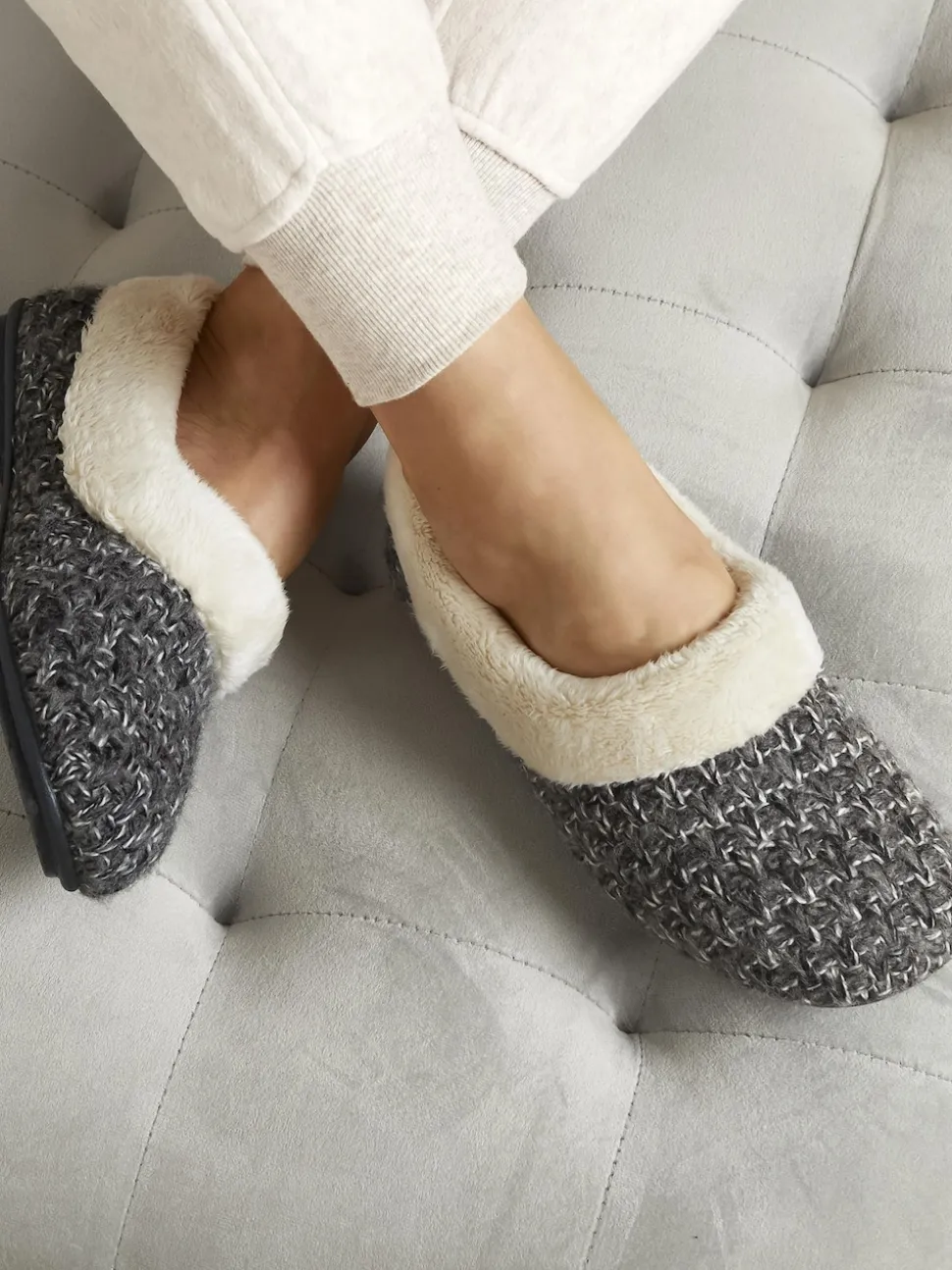 Jones Bootmaker Grey Faux-Fur-Lined Slippers