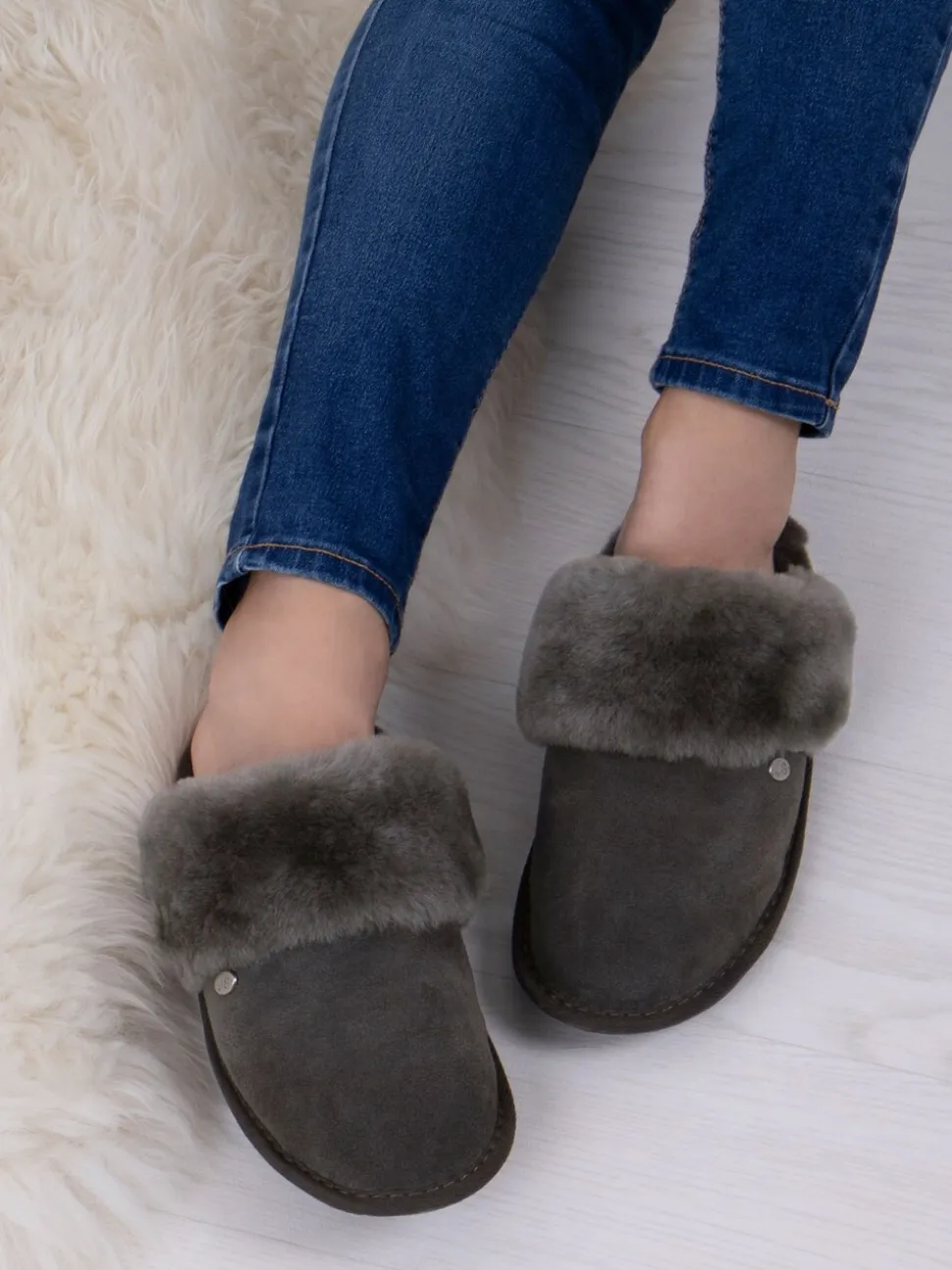 Just Sheepskin Dark Grey Ladies Duchess Slippers