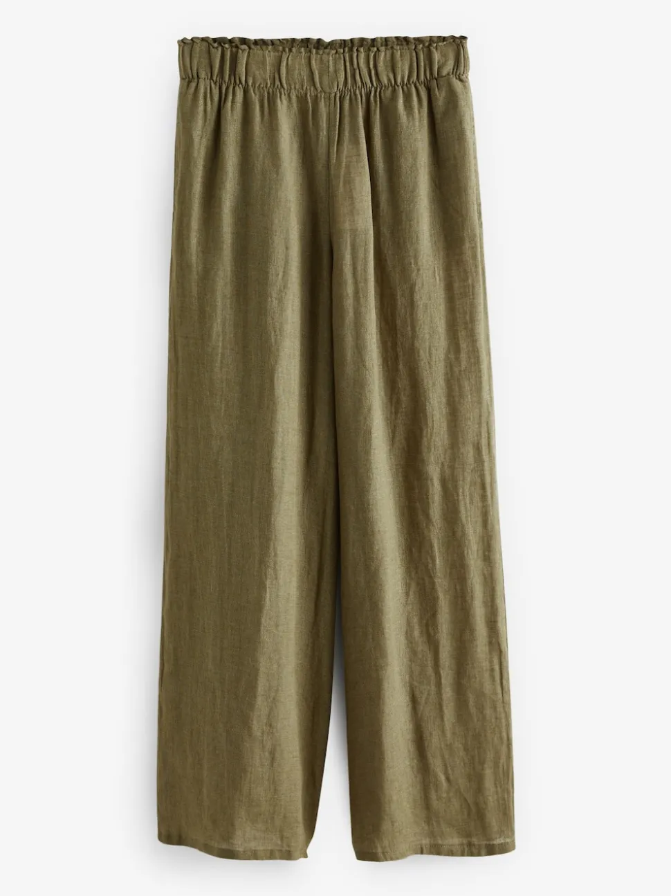 Khaki Green 100% Linen Premium Wide Leg Trousers