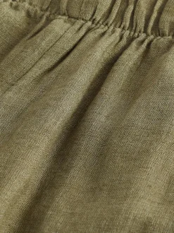 Khaki Green 100% Linen Premium Wide Leg Trousers