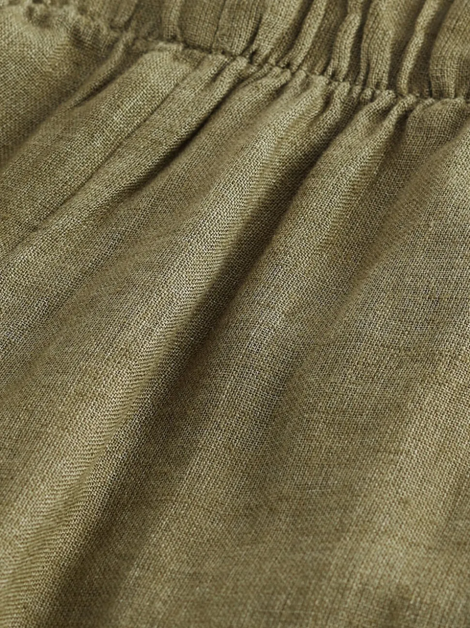 Khaki Green 100% Linen Premium Wide Leg Trousers