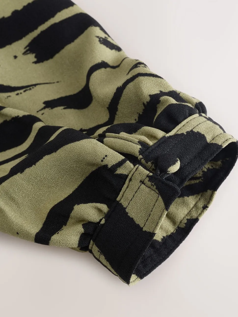 Khaki Green Animal Print Long Sleeve V-Neck Blouse