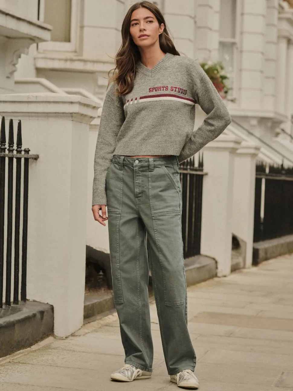Khaki Green Ankle Straight Leg Carpenter Jeans