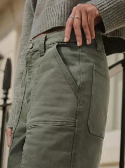 Khaki Green Ankle Straight Leg Carpenter Jeans
