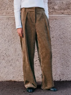 Khaki Green Cord Wide Leg Trousers