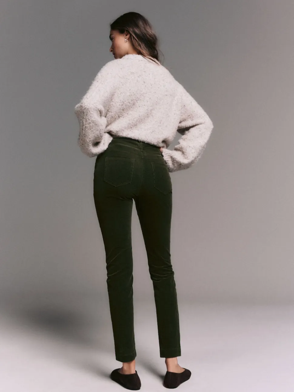 Khaki Green Corduroy Skinny Trousers