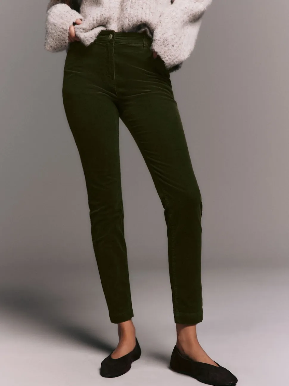 Khaki Green Corduroy Skinny Trousers